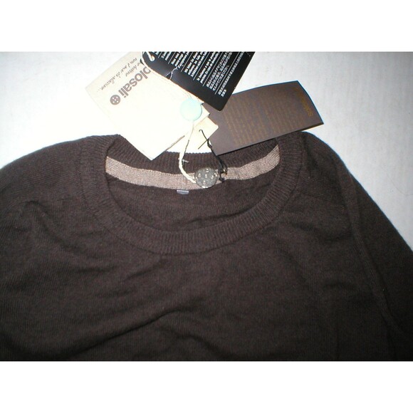 New NWT Mens Sweater XL Italy Solosali Designer Wool Cashmere Dark Brown Crew - Picture 2 of 4